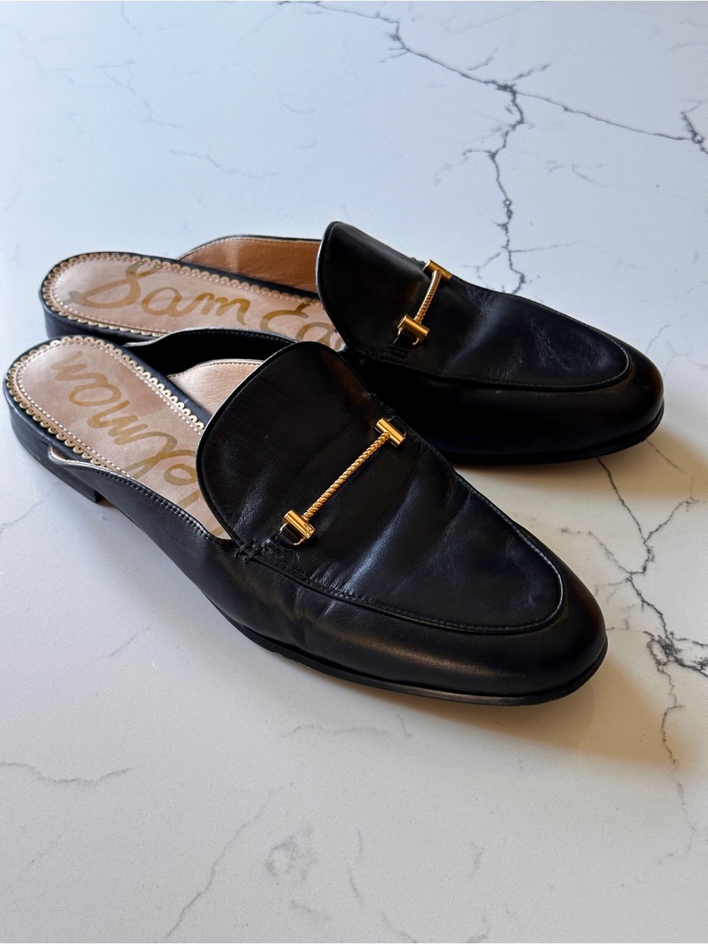 Sam Edelman Leather Slip-On Loafers with Gold Hardware
